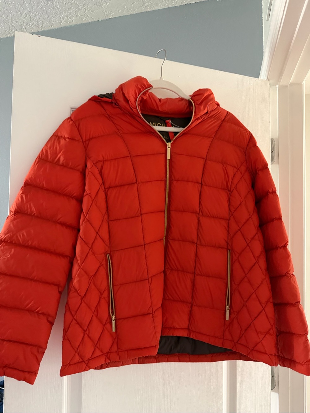Michael Kors orange puffer winter jacket